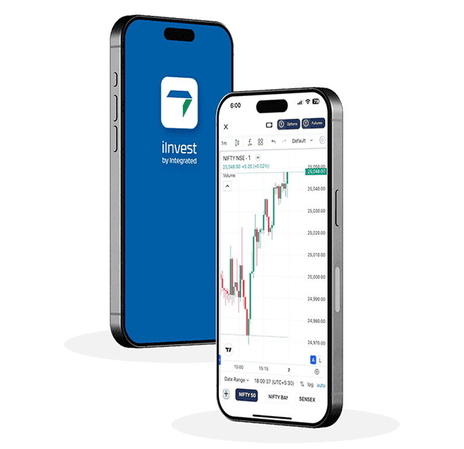 Online stock trading app for NRIs with real time market charts NRI trading app interface with live NIFTY chart and stock market analysis